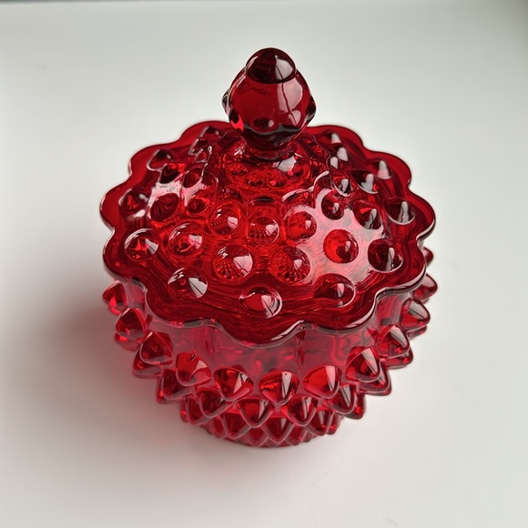 FENTON Ruby Red Hobnail Glass Candy Dish Vanity Jar & Lid PRISTINE - Picture 9 of 12